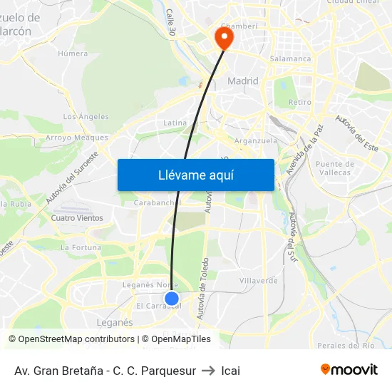 Av. Gran Bretaña - C. C. Parquesur to Icai map