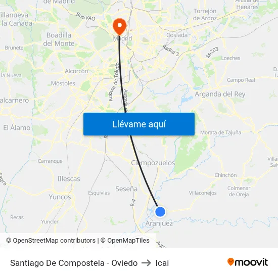 Santiago De Compostela - Oviedo to Icai map