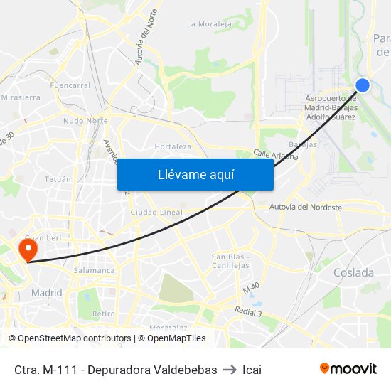 Ctra. M-111 - Depuradora Valdebebas to Icai map