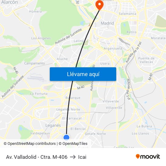 Av. Valladolid - Ctra. M-406 to Icai map