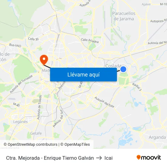 Ctra. Mejorada - Enrique Tierno Galván to Icai map