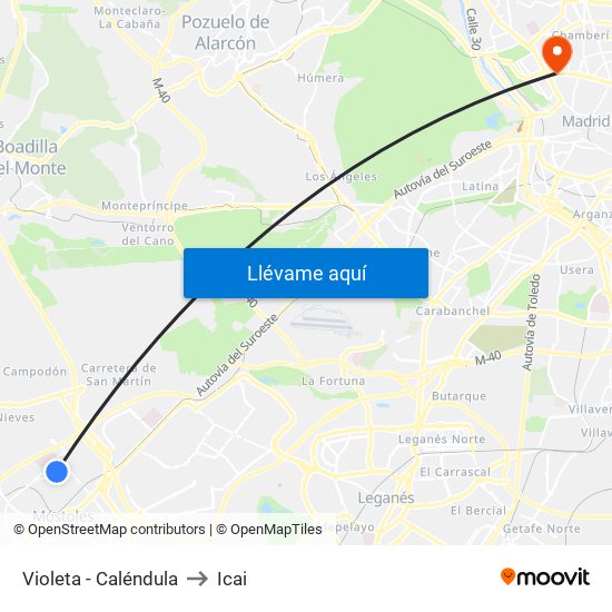 Violeta - Caléndula to Icai map
