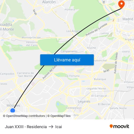 Juan XXIII - Residencia to Icai map