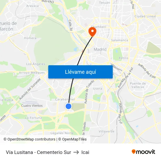 Vía Lusitana - Cementerio Sur to Icai map