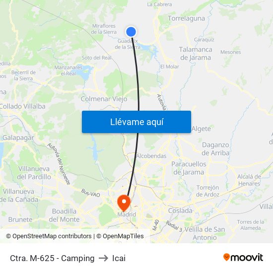 Ctra. M-625 - Camping to Icai map