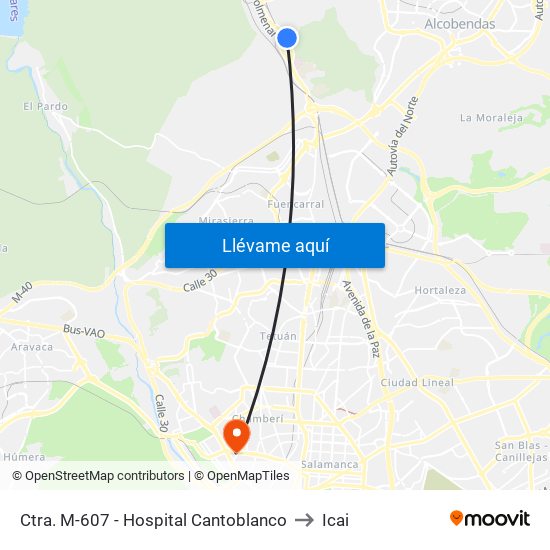 Ctra. M-607 - Hospital Cantoblanco to Icai map