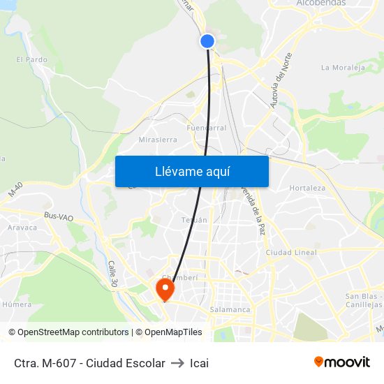 Ctra. M-607 - Ciudad Escolar to Icai map