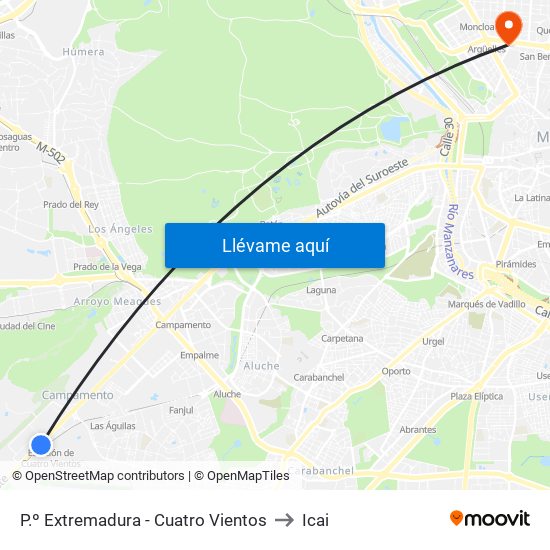 P.º Extremadura - Cuatro Vientos to Icai map