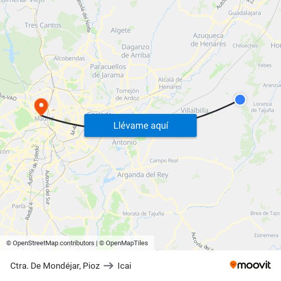 Ctra. De Mondéjar, Pioz to Icai map