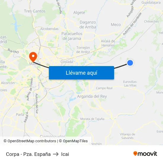 Corpa - Pza. España to Icai map
