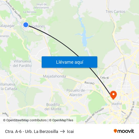Ctra. A-6 - Urb. La Berzosilla to Icai map