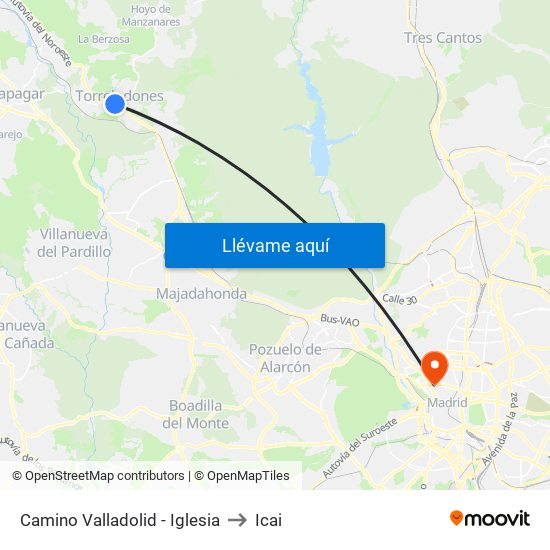 Camino Valladolid - Iglesia to Icai map