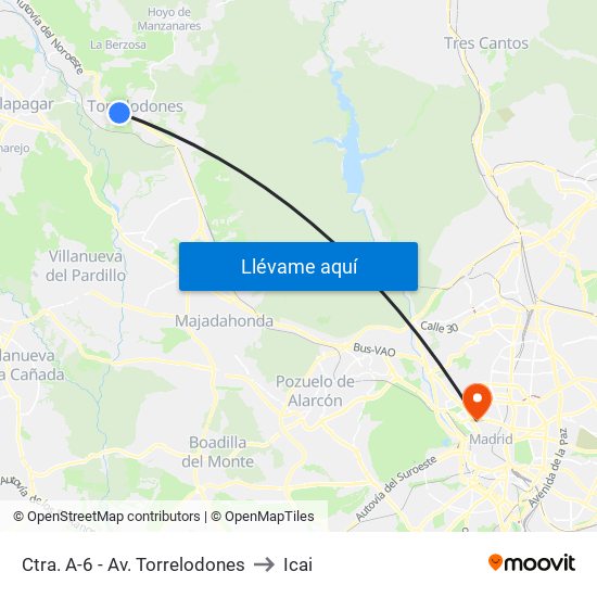 Ctra. A-6 - Av. Torrelodones to Icai map