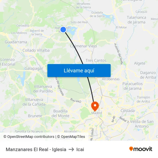 Manzanares El Real - Iglesia to Icai map