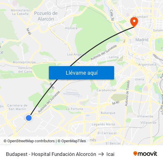 Budapest - Hospital Fundación Alcorcón to Icai map