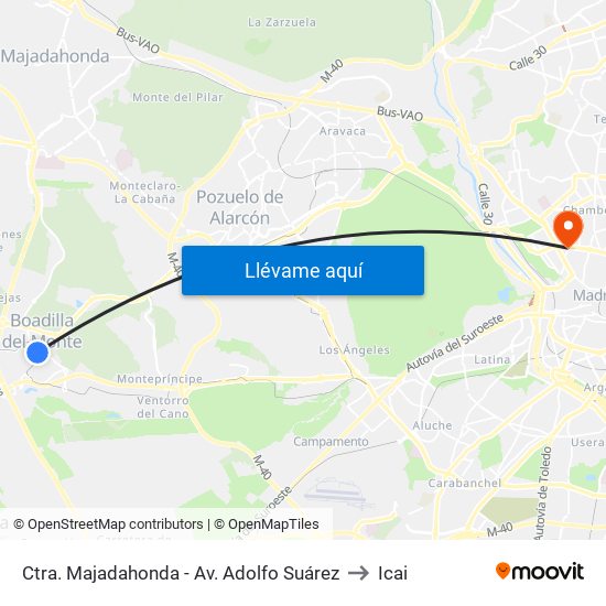 Ctra. Majadahonda - Av. Adolfo Suárez to Icai map