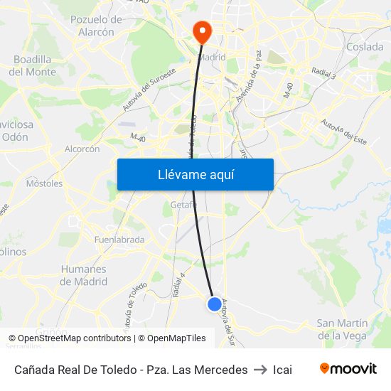 Cañada Real De Toledo - Pza. Las Mercedes to Icai map