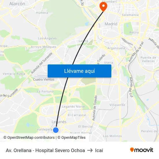 Av. Orellana - Hospital Severo Ochoa to Icai map