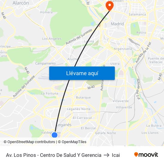 Av. Los Pinos - Centro De Salud Y Gerencia to Icai map