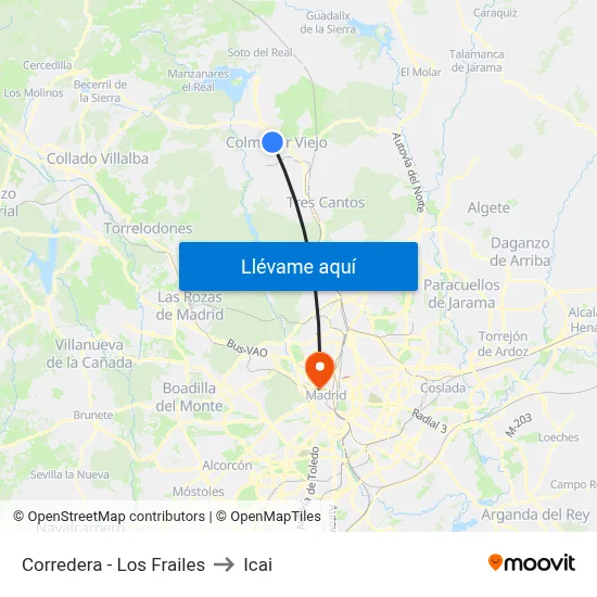 Corredera - Los Frailes to Icai map
