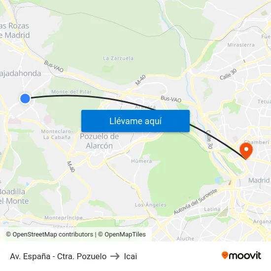 Av. España - Ctra. Pozuelo to Icai map