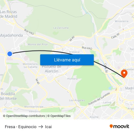 Fresa - Equinocio to Icai map