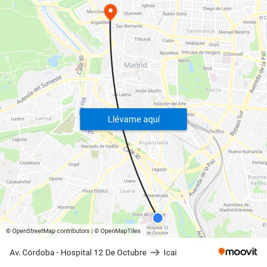 Av. Córdoba - Hospital 12 De Octubre to Icai map