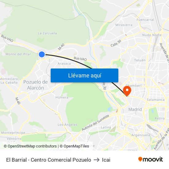 El Barrial - Centro Comercial Pozuelo to Icai map