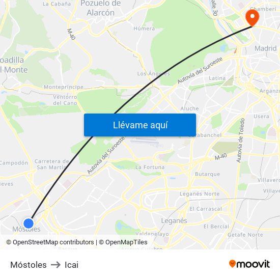 Móstoles to Icai map