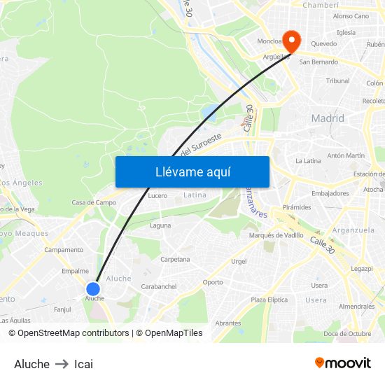 Aluche to Icai map