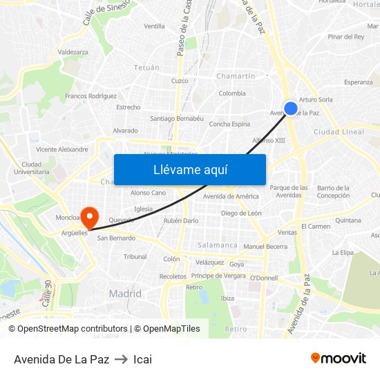 Avenida De La Paz to Icai map