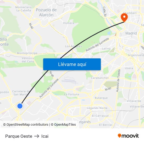Parque Oeste to Icai map