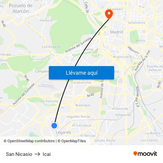 San Nicasio to Icai map