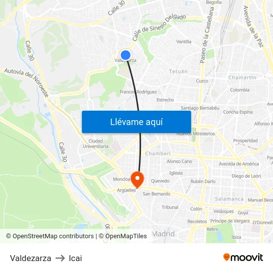 Valdezarza to Icai map