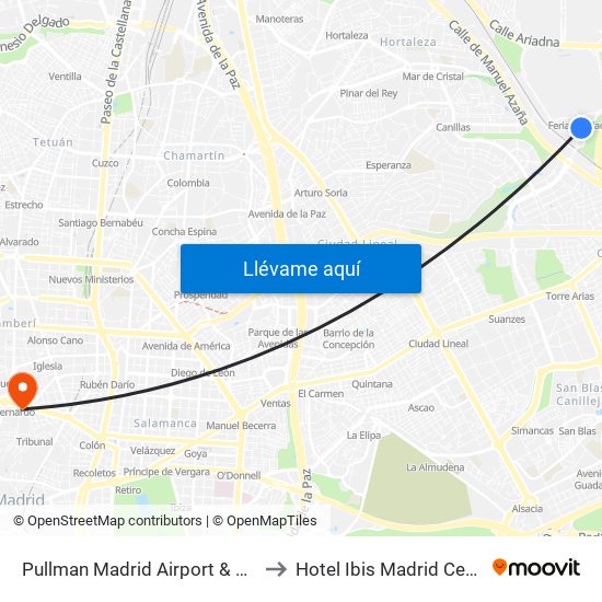 Pullman Madrid Airport & Feria to Hotel Ibis Madrid Centro map