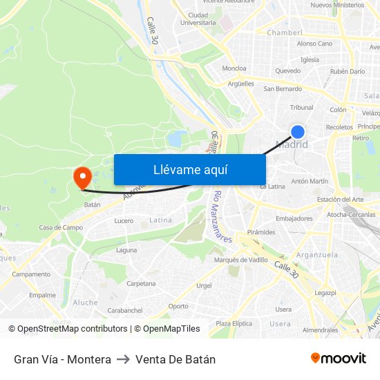 Gran Vía - Montera to Venta De Batán map