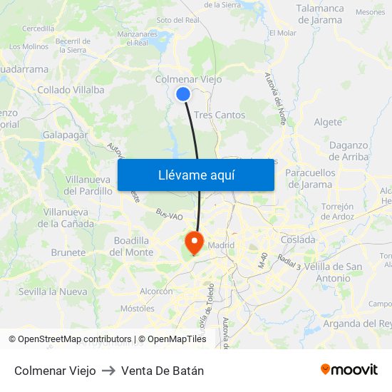 Colmenar Viejo to Venta De Batán map