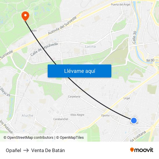 Opañel to Venta De Batán map