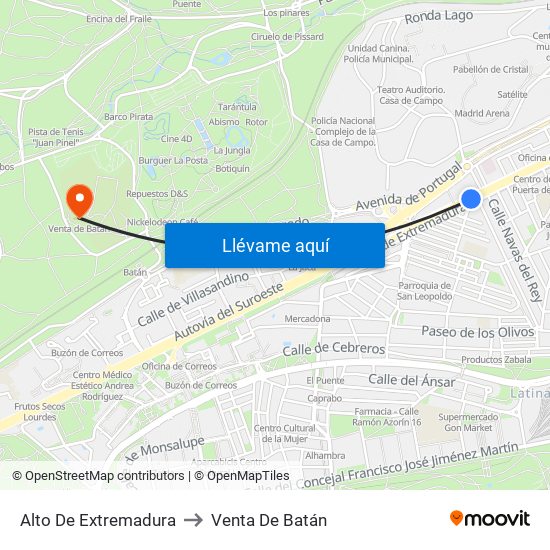 Alto De Extremadura to Venta De Batán map