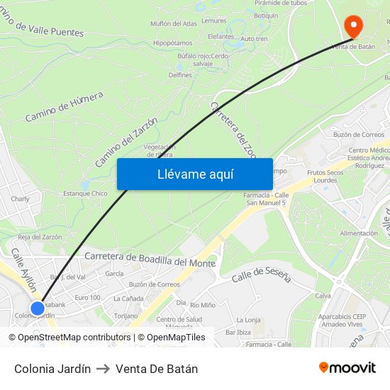 Colonia Jardín to Venta De Batán map