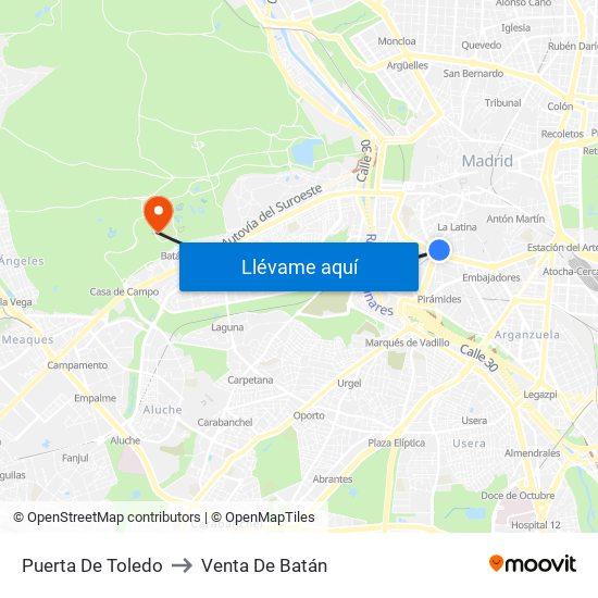 Puerta De Toledo to Venta De Batán map