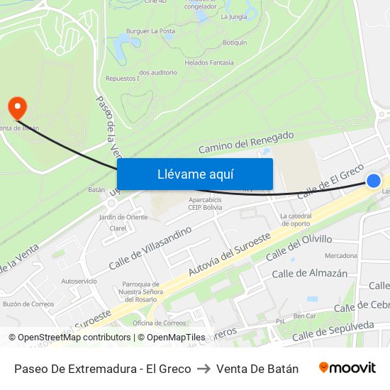 Paseo De Extremadura - El Greco to Venta De Batán map