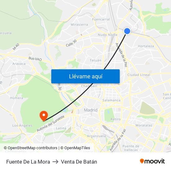Fuente De La Mora to Venta De Batán map