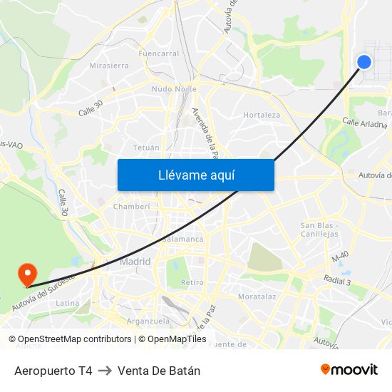 Aeropuerto T4 to Venta De Batán map