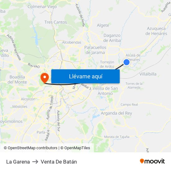 La Garena to Venta De Batán map