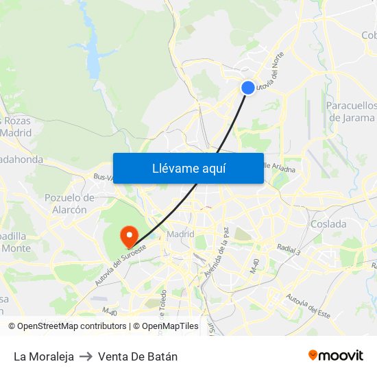 La Moraleja to Venta De Batán map