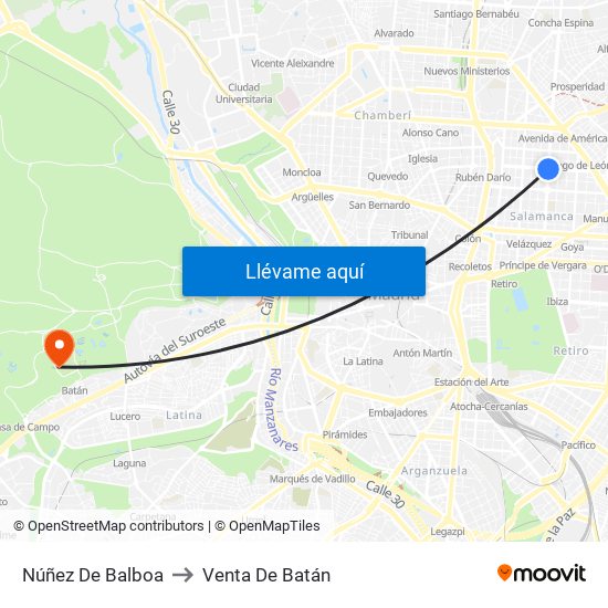 Núñez De Balboa to Venta De Batán map