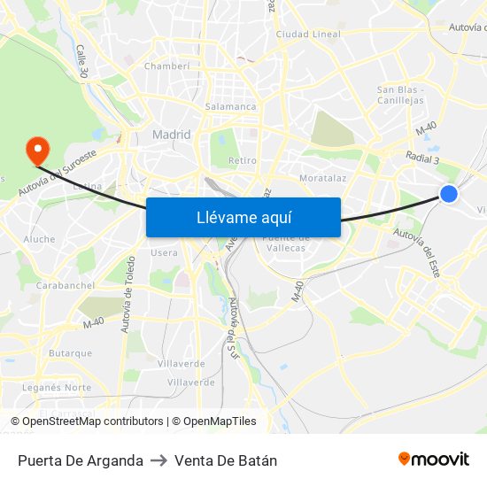Puerta De Arganda to Venta De Batán map