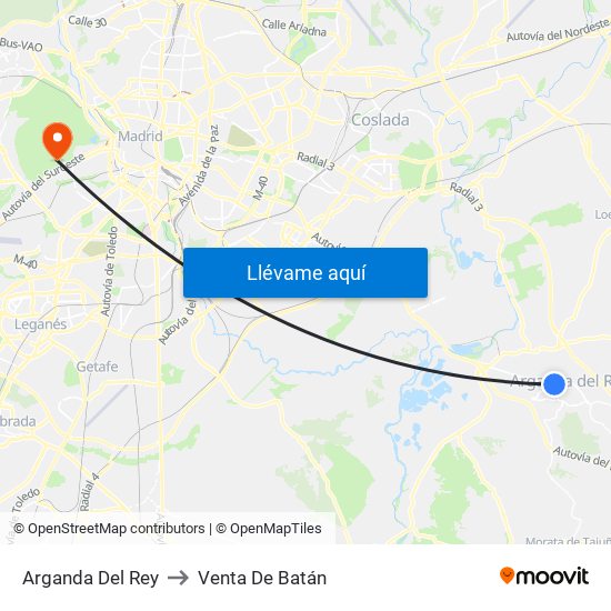 Arganda Del Rey to Venta De Batán map