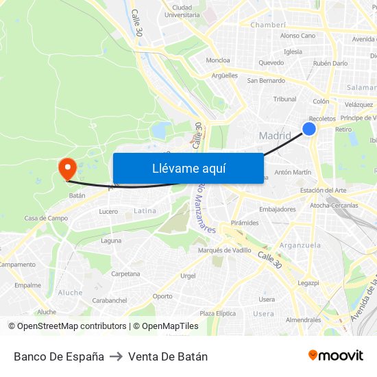 Banco De España to Venta De Batán map
